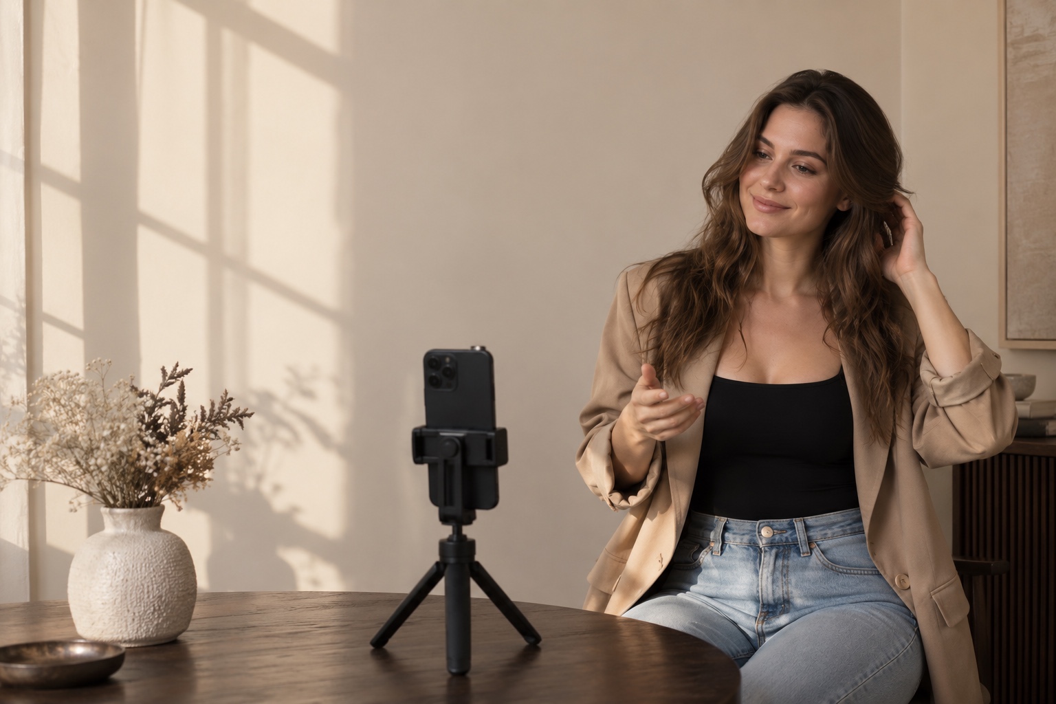 Creatorin filmt sich mit dem Handy